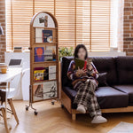 Casaconer | 姿見ミラー付きマガジンラック・全身鏡付き収納・キャスター付き・スタンドミラー・書類収納付き・移動式ワゴン・回転式ミラー・木製・ウォールナット/ナチュラル/ブラック・おしゃれ・一人暮らし・北欧風