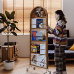 Casaconer | 姿見ミラー付きマガジンラック・全身鏡付き収納・キャスター付き・スタンドミラー・書類収納付き・移動式ワゴン・回転式ミラー・木製・ウォールナット/ナチュラル/ブラック・おしゃれ・一人暮らし・北欧風