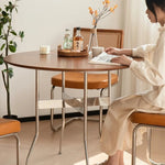 Casaconer | ダイニングテーブル・無垢材天板・スチール脚・円型・食卓テーブル・直径80cm/100cm・4人・6人掛け・おしゃれ・モダン・ナチュラル/ウォルナットカラー・リビング・お手入れ・耐摩耗・艶消し・丸テーブル