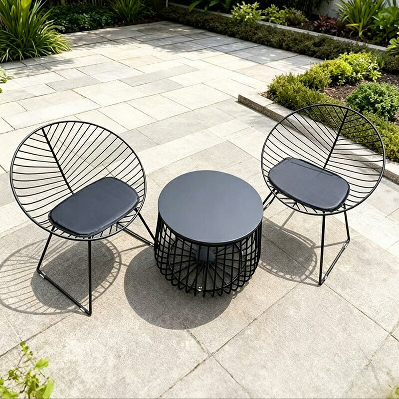 ガーデン テーブル セット 3点セット 丸 ガーデンチェア 2脚 ベランダ バルコニー 屋外 庭 リゾート エクステリア リラックス ガーデンファニチャー いす 椅子 チェア テーブル 北欧 アンティークホワイト ブラック 白 黒