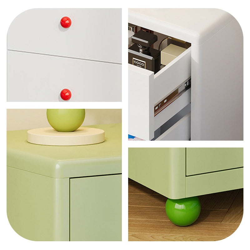スチール製 ベッドサイドテーブル 家庭用 寝室用 2段引き出し 収納キャビネット 可愛いデザイン グリーン ホワイト サイドテーブル 小型 省スペース ナイトテーブル 収納付き ミニキャビネット