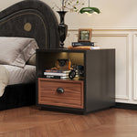 スチール製 ベッドサイドテーブル 収納付き レトロ風 小型 サイドキャビネット 引き出し1段 寝室用 ホワイト 木目調 北欧風 ミニキャビネット コンパクト 省スペース ナイトテーブル 家具