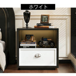 スチール製 ベッドサイドテーブル 収納付き レトロ風 小型 サイドキャビネット 引き出し1段 寝室用 ホワイト 木目調 北欧風 ミニキャビネット コンパクト 省スペース ナイトテーブル 家具