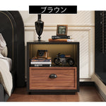 スチール製 ベッドサイドテーブル 収納付き レトロ風 小型 サイドキャビネット 引き出し1段 寝室用 ホワイト 木目調 北欧風 ミニキャビネット コンパクト 省スペース ナイトテーブル 家具