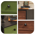 スチール製 ベッドサイドテーブル レトロ風 2段引き出し コンパクト 省スペース 収納サイドキャビネット 寝室用 木目調 グリーン 小型 ナイトテーブル 家具 ミニキャビネット