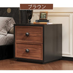 スチール製 ベッドサイドテーブル レトロ風 2段引き出し コンパクト 省スペース 収納サイドキャビネット 寝室用 木目調 グリーン 小型 ナイトテーブル 家具 ミニキャビネット