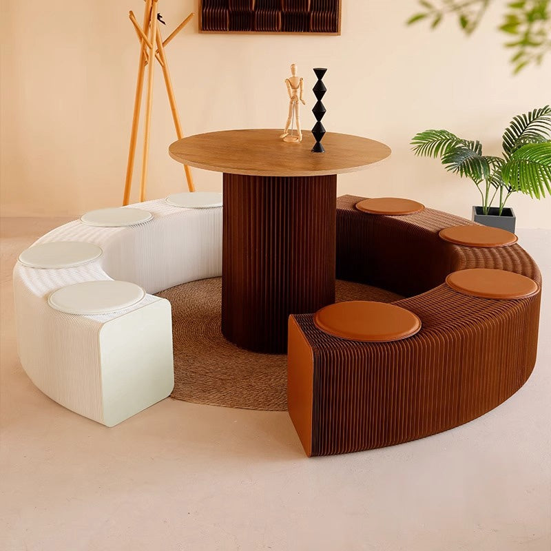 Casaconer | 伸縮式ペーパーベンチ・幅120~250cm・折りたたみ可能・軽量設計・コンパクト収納・スタイリッシュデザイン・紙素材使用・ホワイト/ブラウン