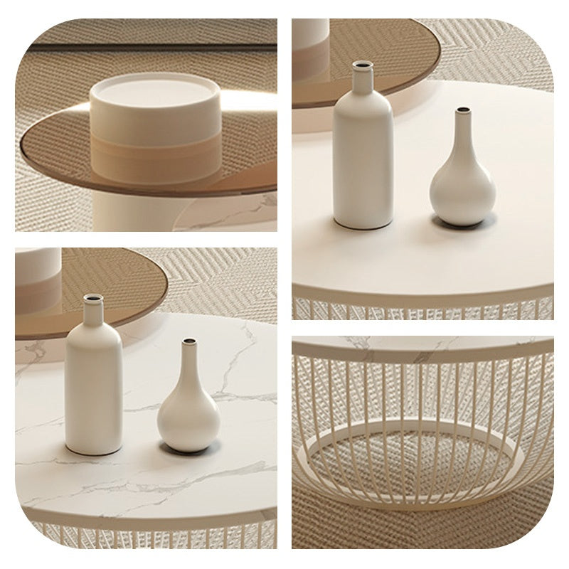 セラミック 丸型テーブル リビングテーブル モダン シンプル 小型 セットテーブル 組み合わせテーブル デザイン性 可愛い 大理石柄 ホワイト 小空間向け