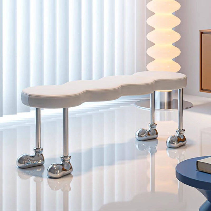 PUレザー デザインベンチ 可愛い 長椅子 シンプル クリエイティブ 金属脚 ユニーク ホワイト 白 ブラック 黒 ダイニングチェア インテリアベンチ モダン