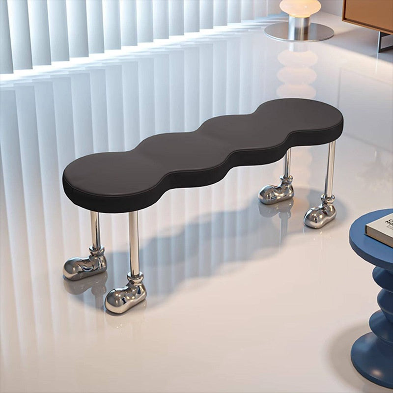 PUレザー デザインベンチ 可愛い 長椅子 シンプル クリエイティブ 金属脚 ユニーク ホワイト 白 ブラック 黒 ダイニングチェア インテリアベンチ モダン