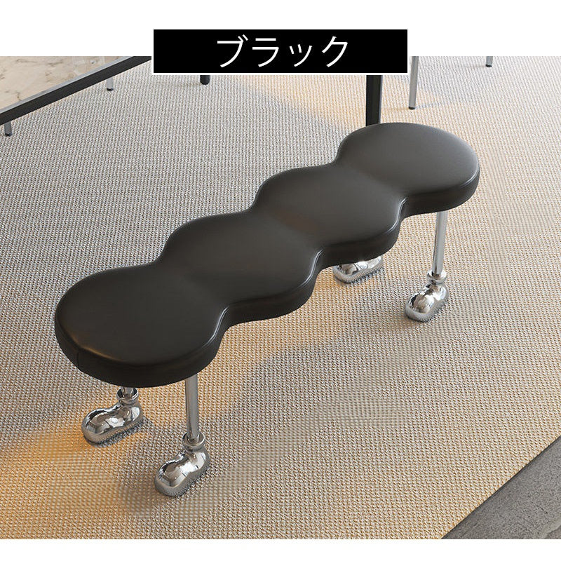 PUレザー デザインベンチ 可愛い 長椅子 シンプル クリエイティブ 金属脚 ユニーク ホワイト 白 ブラック 黒 ダイニングチェア インテリアベンチ モダン