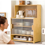 Casaconer | キッチンラック・スリム・卓上食器棚・幅55cm・食器棚・卓上・本棚・一人暮らし・カウンター上・キッチン・卓上ラック・小さめ・収納・ラック・卓上・本棚・ミニ・調味料ラック・オープンラック・竹製・引き戸・調味料ラック・小型・省スペース・ミニ食器棚