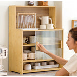 Casaconer | キッチンラック・スリム・卓上食器棚・幅55cm・食器棚・卓上・本棚・一人暮らし・カウンター上・キッチン・卓上ラック・小さめ・収納・ラック・卓上・本棚・ミニ・調味料ラック・オープンラック・竹製・引き戸・調味料ラック・小型・省スペース・ミニ食器棚