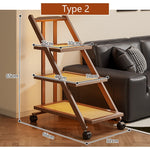 Casaconer | 折りたたみサイドワゴン・キャスター付き・収納ワゴン・ラタン調天板・竹製・多機能ワゴン・2段/3段タイプ・ウォルナットカラー・おしゃれ・キッチンワゴン・ブックワゴン・サイドテーブル・コンパクト収納