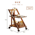 Casaconer | 折りたたみサイドワゴン・キャスター付き・収納ワゴン・ラタン調天板・竹製・多機能ワゴン・2段/3段タイプ・ウォルナットカラー・おしゃれ・キッチンワゴン・ブックワゴン・サイドテーブル・コンパクト収納