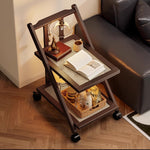 折りたたみサイドワゴン・キャスター付き・収納ワゴン・ラタン調天板・竹製・多機能ワゴン・2段/3段タイプ・ウォルナットカラー・おしゃれ・キッチンワゴン・ブックワゴン・サイドテーブル・コンパクト収納