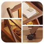 Casaconer | 折りたたみサイドワゴン・キャスター付き・収納ワゴン・ラタン調天板・竹製・多機能ワゴン・2段/3段タイプ・ウォルナットカラー・おしゃれ・キッチンワゴン・ブックワゴン・サイドテーブル・コンパクト収納