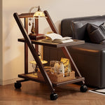 折りたたみサイドワゴン・キャスター付き・収納ワゴン・ラタン調天板・竹製・多機能ワゴン・2段/3段タイプ・ウォルナットカラー・おしゃれ・キッチンワゴン・ブックワゴン・サイドテーブル・コンパクト収納