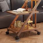 Casaconer | 折りたたみサイドワゴン・キャスター付き・収納ワゴン・ラタン調天板・竹製・多機能ワゴン・2段/3段タイプ・ウォルナットカラー・おしゃれ・キッチンワゴン・ブックワゴン・サイドテーブル・コンパクト収納