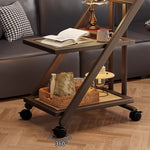 折りたたみサイドワゴン・キャスター付き・収納ワゴン・ラタン調天板・竹製・多機能ワゴン・2段/3段タイプ・ウォルナットカラー・おしゃれ・キッチンワゴン・ブックワゴン・サイドテーブル・コンパクト収納