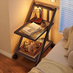 折りたたみサイドワゴン・キャスター付き・収納ワゴン・ラタン調天板・竹製・多機能ワゴン・2段/3段タイプ・ウォルナットカラー・おしゃれ・キッチンワゴン・ブックワゴン・サイドテーブル・コンパクト収納