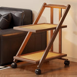 Casaconer | 折りたたみサイドワゴン・キャスター付き・収納ワゴン・ラタン調天板・竹製・多機能ワゴン・2段/3段タイプ・ウォルナットカラー・おしゃれ・キッチンワゴン・ブックワゴン・サイドテーブル・コンパクト収納