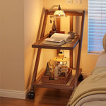 Casaconer | 折りたたみサイドワゴン・キャスター付き・収納ワゴン・ラタン調天板・竹製・多機能ワゴン・2段/3段タイプ・ウォルナットカラー・おしゃれ・キッチンワゴン・ブックワゴン・サイドテーブル・コンパクト収納