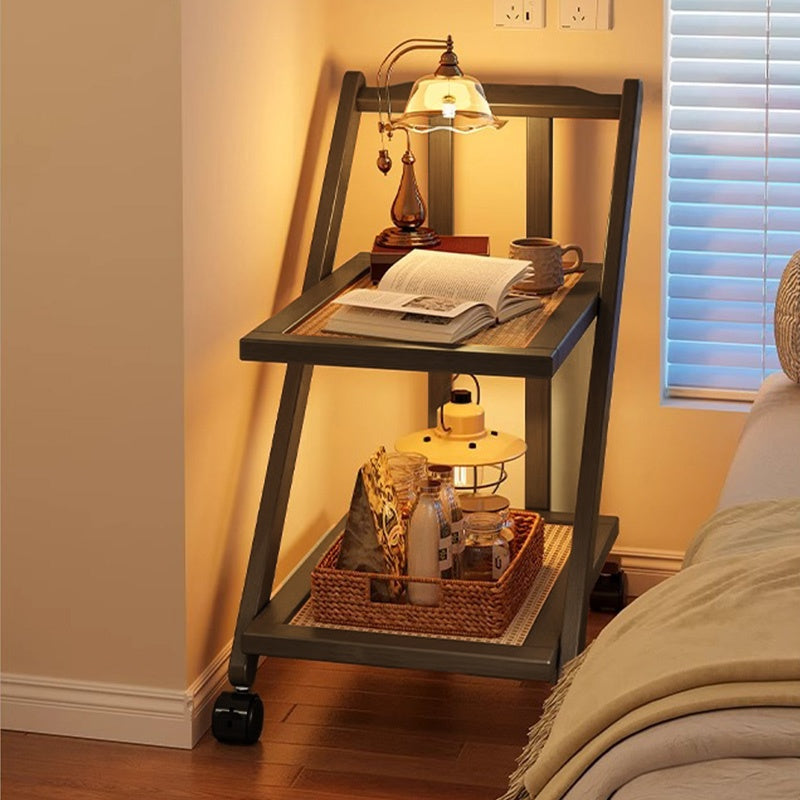 折りたたみサイドワゴン・キャスター付き・収納ワゴン・ラタン調天板・竹製・多機能ワゴン・2段/3段タイプ・ウォルナットカラー・おしゃれ・キッチンワゴン・ブックワゴン・サイドテーブル・コンパクト収納