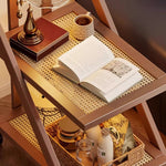 Casaconer | 折りたたみサイドワゴン・キャスター付き・収納ワゴン・ラタン調天板・竹製・多機能ワゴン・2段/3段タイプ・ウォルナットカラー・おしゃれ・キッチンワゴン・ブックワゴン・サイドテーブル・コンパクト収納