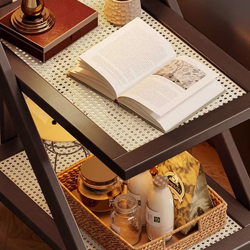 折りたたみサイドワゴン・キャスター付き・収納ワゴン・ラタン調天板・竹製・多機能ワゴン・2段/3段タイプ・ウォルナットカラー・おしゃれ・キッチンワゴン・ブックワゴン・サイドテーブル・コンパクト収納