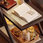 折りたたみサイドワゴン・キャスター付き・収納ワゴン・ラタン調天板・竹製・多機能ワゴン・2段/3段タイプ・ウォルナットカラー・おしゃれ・キッチンワゴン・ブックワゴン・サイドテーブル・コンパクト収納