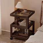 Casaconer | サイドテーブル・ナイトテーブル・サイドワゴン・キャスター付き・アクリル天板・竹製・収納ワゴン・ミニワゴン・3段タイプ・ウォルナットカラー・おしゃれ・ブックワゴン・キッチンワゴン・サイドテーブル・幅30cm/40cm・コンパクト収納