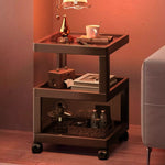 Casaconer | サイドテーブル・ナイトテーブル・サイドワゴン・キャスター付き・アクリル天板・竹製・収納ワゴン・ミニワゴン・3段タイプ・ウォルナットカラー・おしゃれ・ブックワゴン・キッチンワゴン・サイドテーブル・幅30cm/40cm・コンパクト収納