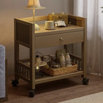 Casaconer | サイドテーブル・ナイトテーブル・サイドワゴン・竹製・収納ワゴン・キャスター付き・ミニワゴン・ウォルナットカラー・おしゃれ・ブックワゴン・キッチンワゴン・サイドテーブル・幅35cm/50cm・コンパクト収納