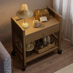 Casaconer | サイドテーブル・ナイトテーブル・サイドワゴン・竹製・収納ワゴン・キャスター付き・ミニワゴン・ウォルナットカラー・おしゃれ・ブックワゴン・キッチンワゴン・サイドテーブル・幅35cm/50cm・コンパクト収納