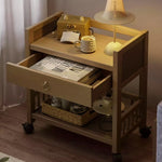 Casaconer | サイドテーブル・ナイトテーブル・サイドワゴン・竹製・収納ワゴン・キャスター付き・ミニワゴン・ウォルナットカラー・おしゃれ・ブックワゴン・キッチンワゴン・サイドテーブル・幅35cm/50cm・コンパクト収納