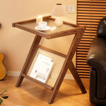 Casaconer | サイドテーブル・Z字フレーム・竹製・アクリル天板・ラタン調収納付き・ミニテーブル・おしゃれ・ナイトテーブル・ブックスタンド・幅45cm/55cm・ウォルナットカラー・コンパクト・サイドワゴン・リビング・寝室用