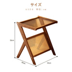 Casaconer | サイドテーブル・Z字フレーム・竹製・アクリル天板・ラタン調収納付き・ミニテーブル・おしゃれ・ナイトテーブル・ブックスタンド・幅45cm/55cm・ウォルナットカラー・コンパクト・サイドワゴン・リビング・寝室用