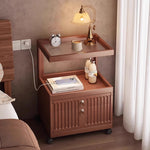 Casaconer | ナイトテーブル・サイドテーブル・キャスター付き・引き出し収納付き・アクリル天板・竹製・おしゃれ・ミニワゴン・サイドワゴン・ベッドサイドテーブル・60cm高さ・ウォルナットカラー・コンパクト・寝室用