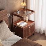 Casaconer | ナイトテーブル・サイドテーブル・キャスター付き・引き出し収納付き・アクリル天板・竹製・おしゃれ・ミニワゴン・サイドワゴン・ベッドサイドテーブル・60cm高さ・ウォルナットカラー・コンパクト・寝室用