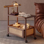 Casaconer | サイドワゴン・ティーワゴン・ラタン調収納・キャスター付き・サイドテーブル・幅70cm・ヴィンテージ風・ウォルナットカラー・コンパクト・多機能・収納棚付き・ワゴンテーブル