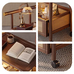 Casaconer | サイドワゴン・ティーワゴン・ラタン調収納・キャスター付き・サイドテーブル・幅70cm・ヴィンテージ風・ウォルナットカラー・コンパクト・多機能・収納棚付き・ワゴンテーブル