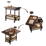 Casaconer | 折りたたみサイドテーブル・キャスター付き・拡張天板・ラタン調収納付き・ワゴンテーブル・センターテーブル・竹製・幅66cm・高さ65cm・ウォルナットカラー・多機能・おしゃれ・コンパクト収納