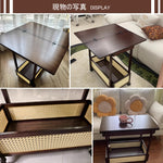 Casaconer | 折りたたみサイドテーブル・キャスター付き・拡張天板・ラタン調収納付き・ワゴンテーブル・センターテーブル・竹製・幅66cm・高さ65cm・ウォルナットカラー・多機能・おしゃれ・コンパクト収納