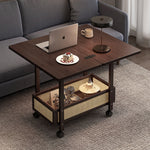 Casaconer | 折りたたみサイドテーブル・キャスター付き・拡張天板・ラタン調収納付き・ワゴンテーブル・センターテーブル・竹製・幅66cm・高さ65cm・ウォルナットカラー・多機能・おしゃれ・コンパクト収納