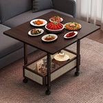 Casaconer | 折りたたみサイドテーブル・キャスター付き・拡張天板・ラタン調収納付き・ワゴンテーブル・センターテーブル・竹製・幅66cm・高さ65cm・ウォルナットカラー・多機能・おしゃれ・コンパクト収納