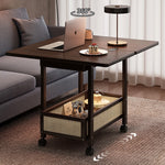 Casaconer | 折りたたみサイドテーブル・キャスター付き・拡張天板・ラタン調収納付き・ワゴンテーブル・センターテーブル・竹製・幅66cm・高さ65cm・ウォルナットカラー・多機能・おしゃれ・コンパクト収納