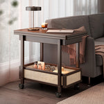 Casaconer | 折りたたみサイドテーブル・キャスター付き・拡張天板・ラタン調収納付き・ワゴンテーブル・センターテーブル・竹製・幅66cm・高さ65cm・ウォルナットカラー・多機能・おしゃれ・コンパクト収納