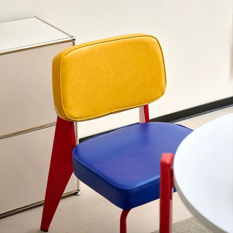 ダイニングチェア スチール脚 PUレザー 合成皮革 背もたれ付き チェア メンフィス風デザイン バイカラーデザイン レトロモダン おしゃれ 2脚セット 4脚セット