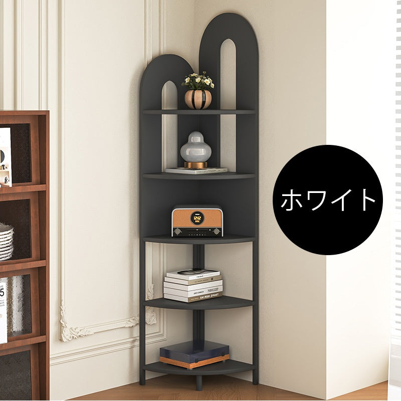 コーナーラック スチール製 フロア収納ラック 多段収納 コーナー対応 省スペース 立て置き 置物棚 書棚 リビング 玄関 ブラック ホワイト